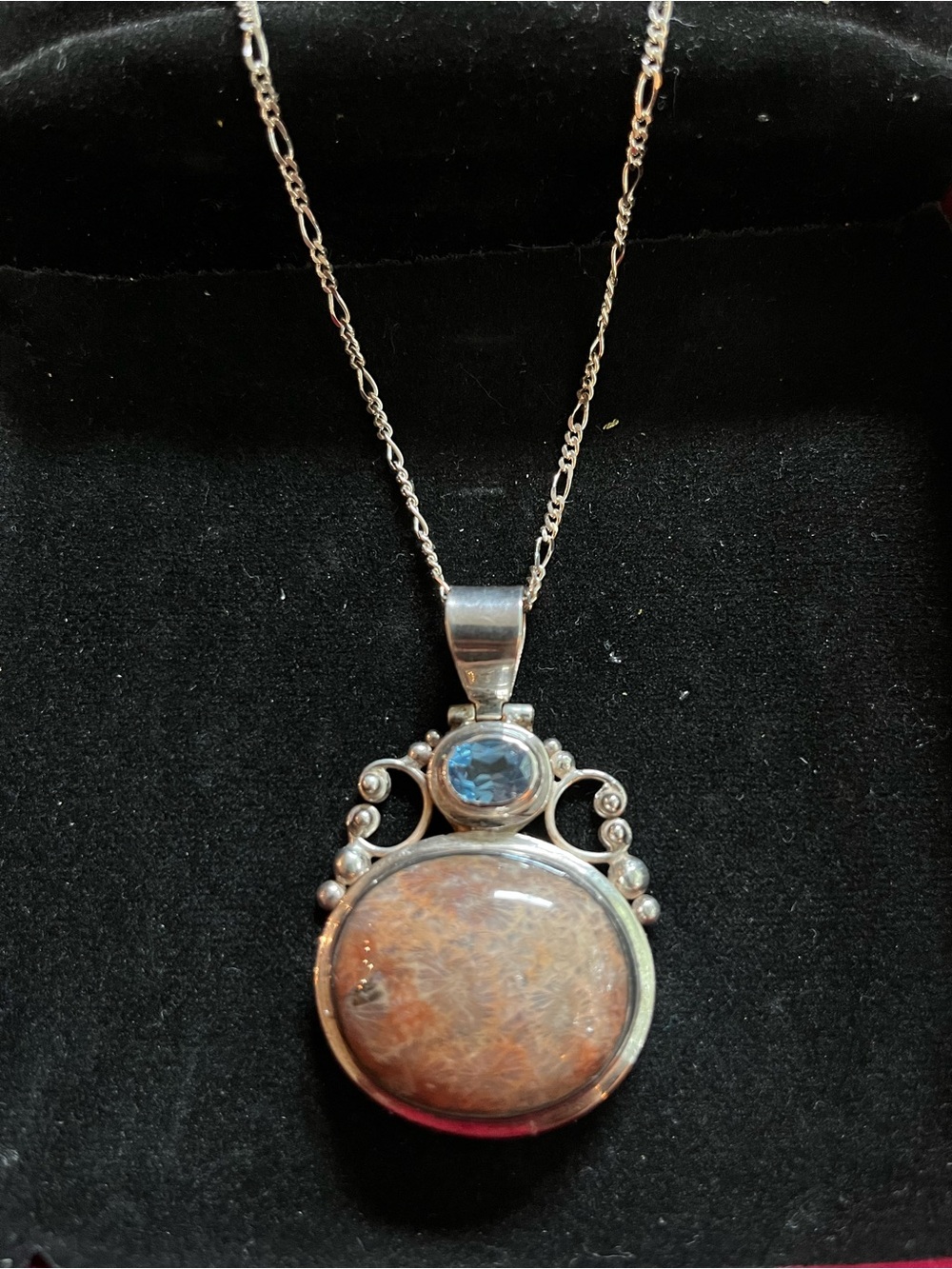 Sterling Silver Brown Rutilated Quartz Pendant Necklace with Blue Topaz Accent